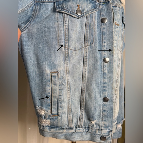 Free People Plaid Lined Denim Sherpa Collar Trucker Oversized Jacket *Flawed - Picture 4 of 9